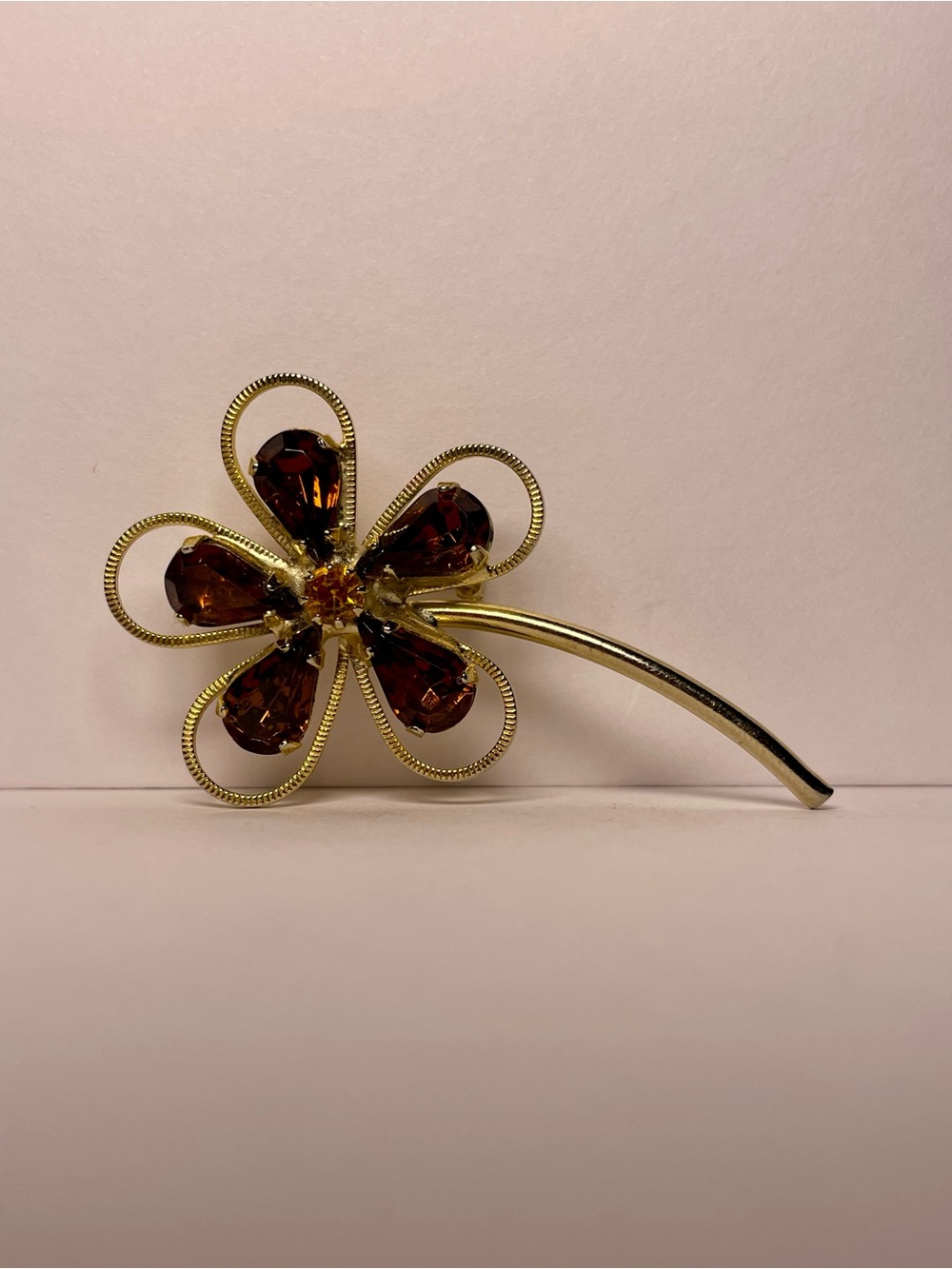 Gold Flower Amber Brooch